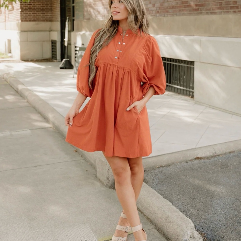 Chic Rust Puff Sleeve Mini Sutton Dress NWOT